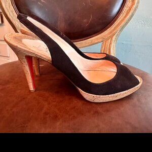 Christian Louboutin Dark Brown Suede and Cork Heels